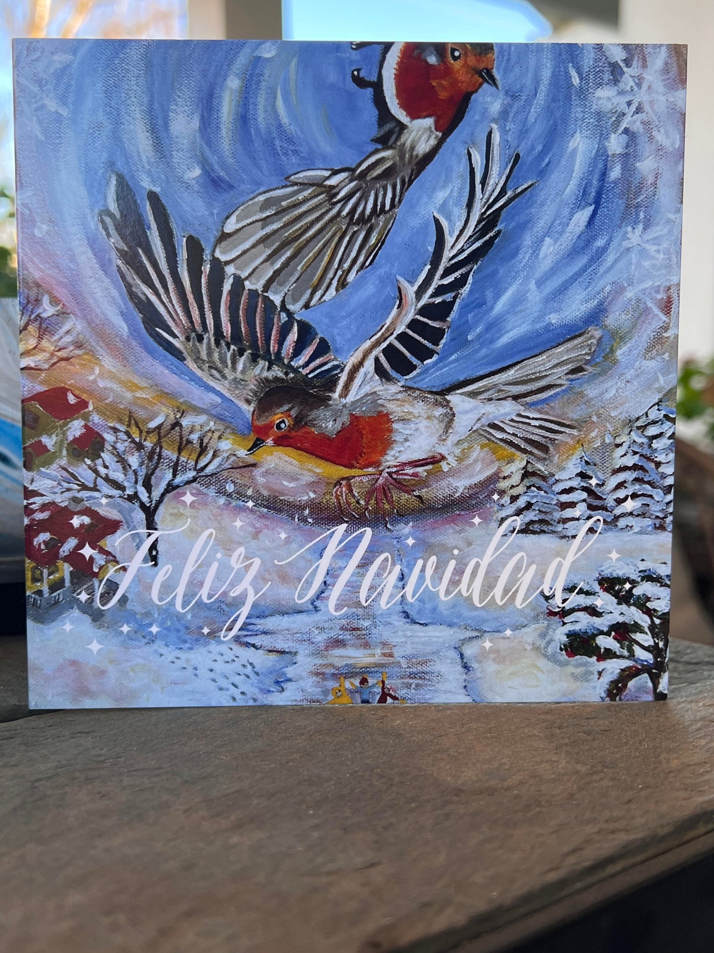 Christmas Cards and Gifts |Robin Redbreast cards | Snowy day in Oregon Christmas cards |Fine art greetings cards from original paintings by Olga V. Walmisley-Santiago | Magic Realism | Oregon gift | Colorful cards