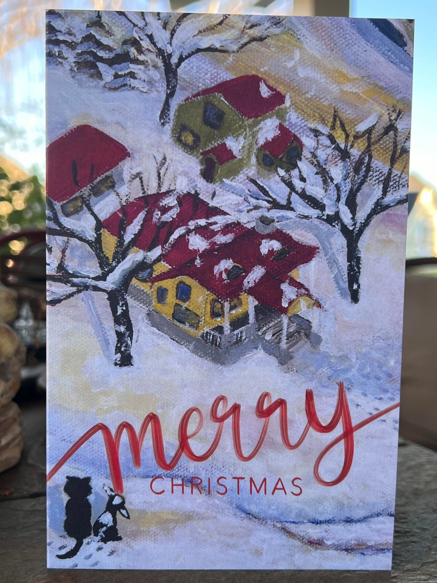 Christmas Cards and Gifts |Robin Redbreast cards | Snowy day in Oregon Christmas cards |Fine art greetings cards from original paintings by Olga V. Walmisley-Santiago | Magic Realism | Oregon gift | Colorful cards