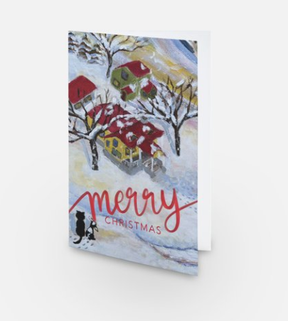 Christmas Cards and Gifts |Robin Redbreast cards | Snowy day in Oregon Christmas cards |Fine art greetings cards from original paintings by Olga V. Walmisley-Santiago | Magic Realism | Oregon gift | Colorful cards