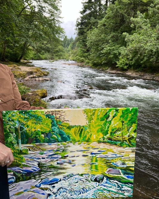 Falls City Waterfall Artprints | Oregon Waterfall | Magic Realism | Fine art print from original  acrylic painting by Olga V. Walmisley-Santiago |Falls City Oregon  | giclee prints