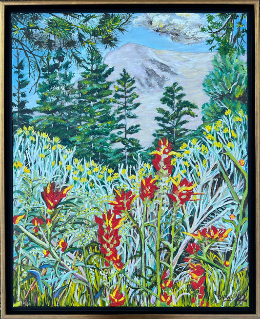 Mount Charleston |Indian Paintbrush |Original acrylic painting| Nevada mountains | Magic Realism | original acrylic painting by Olga V. Walmisley-Santiago |Impressionism | Colorful Wall Art| Expressionism |Oregon artist |Landscape painting | $1000.00