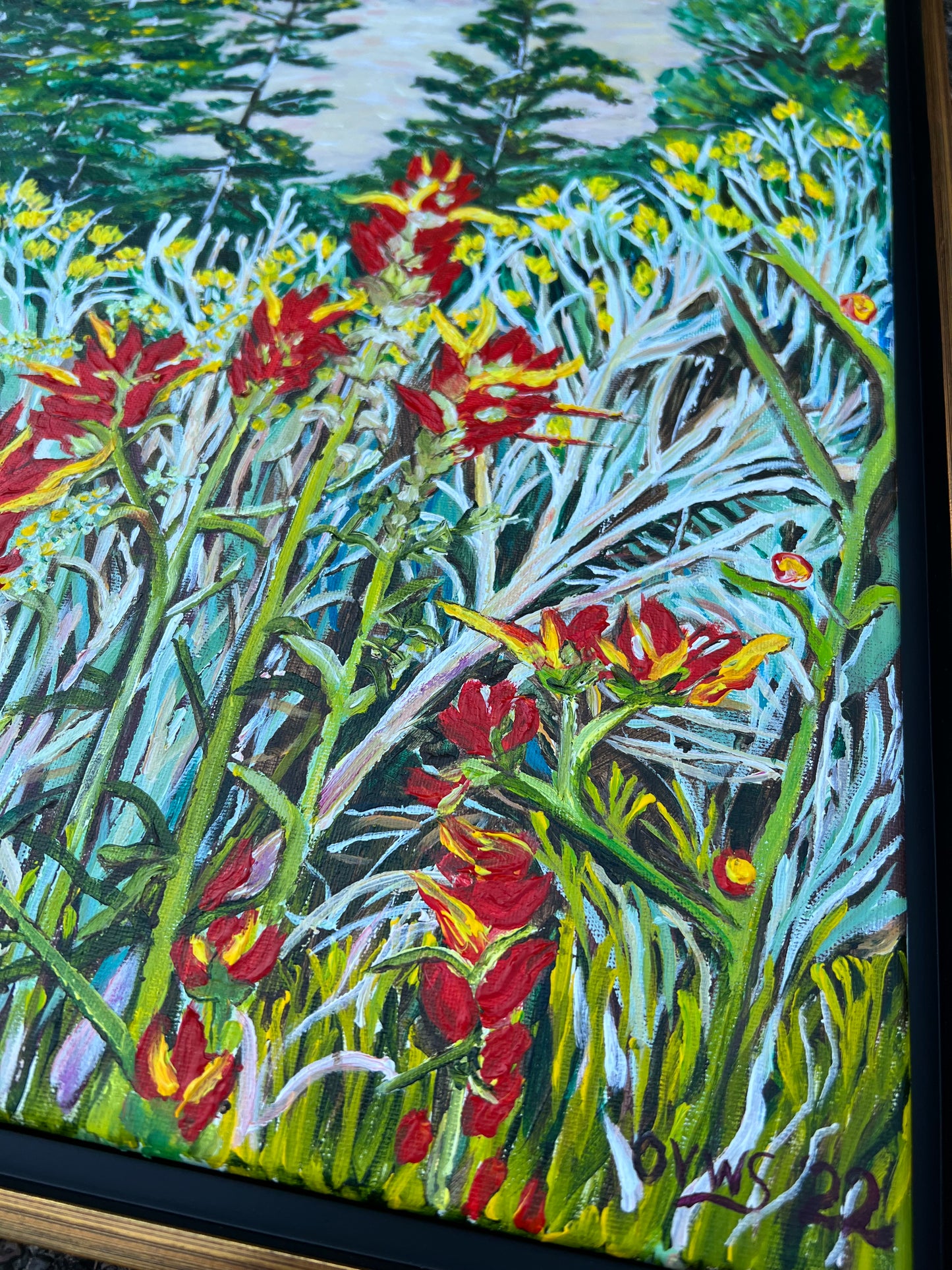 Mount Charleston |Indian Paintbrush |Original acrylic painting| Nevada mountains | Magic Realism | original acrylic painting by Olga V. Walmisley-Santiago |Impressionism | Colorful Wall Art| Expressionism |Oregon artist |Landscape painting | $1000.00