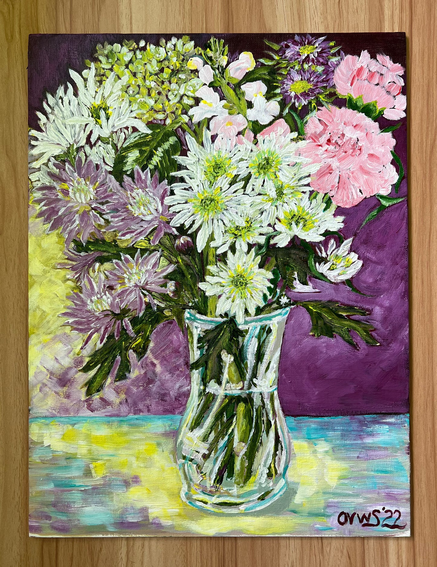 Original Flower Painting by Olga V. Walmisley-Santiago | Margarita Mix I |mpressionism Art | Mums | Acrylic painting on canvas board |Flower painting | Magic Realism | | Colorful Wall Art| Expressionism |Oregon artist |Nature painting | $600.00