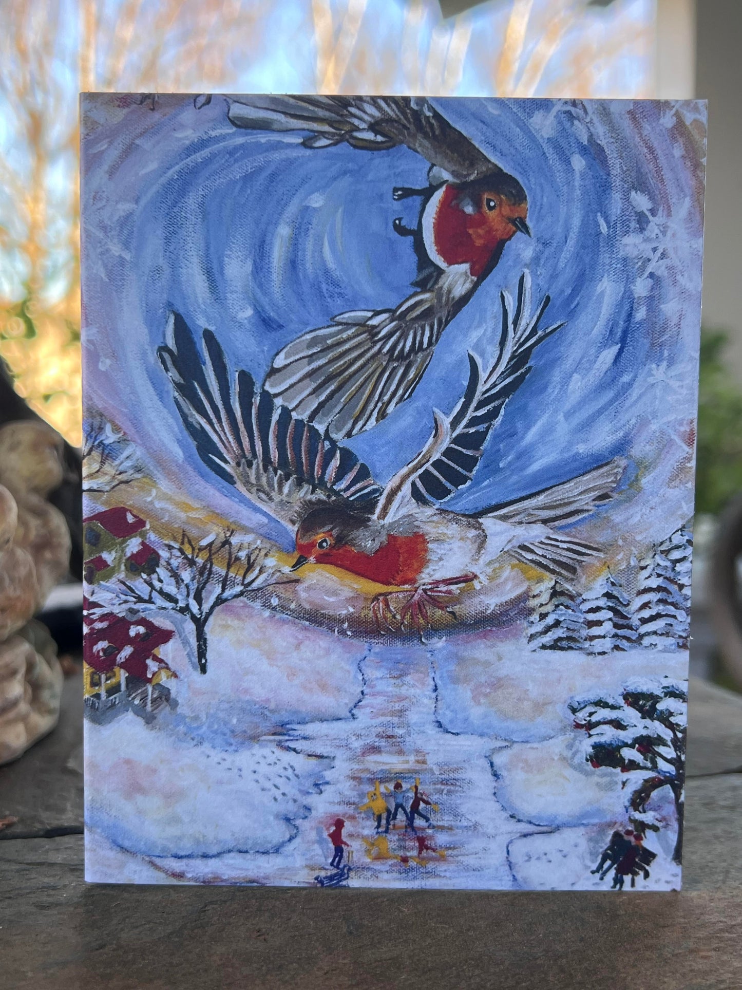 Christmas Cards and Gifts |Robin Redbreast cards  |  Snowy day in Oregon Christmas cards  |Fine art greetings cards from original paintings by Olga V. Walmisley-Santiago |  Magic Realism | Oregon gift |  Colorful cards