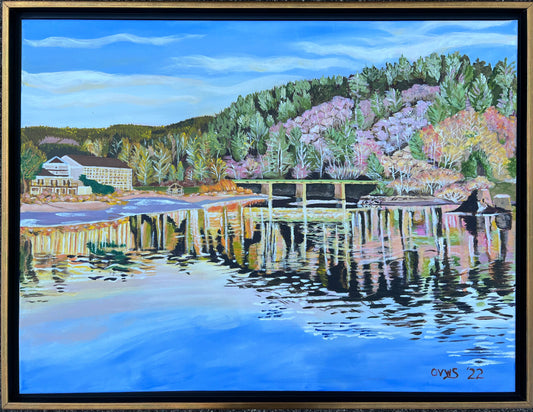 Golden Hour at Siletz Bay | Original acrylic painting by Olga V. Walmisley-Santiago |Impressionism | Magic Realism |Oregon coast